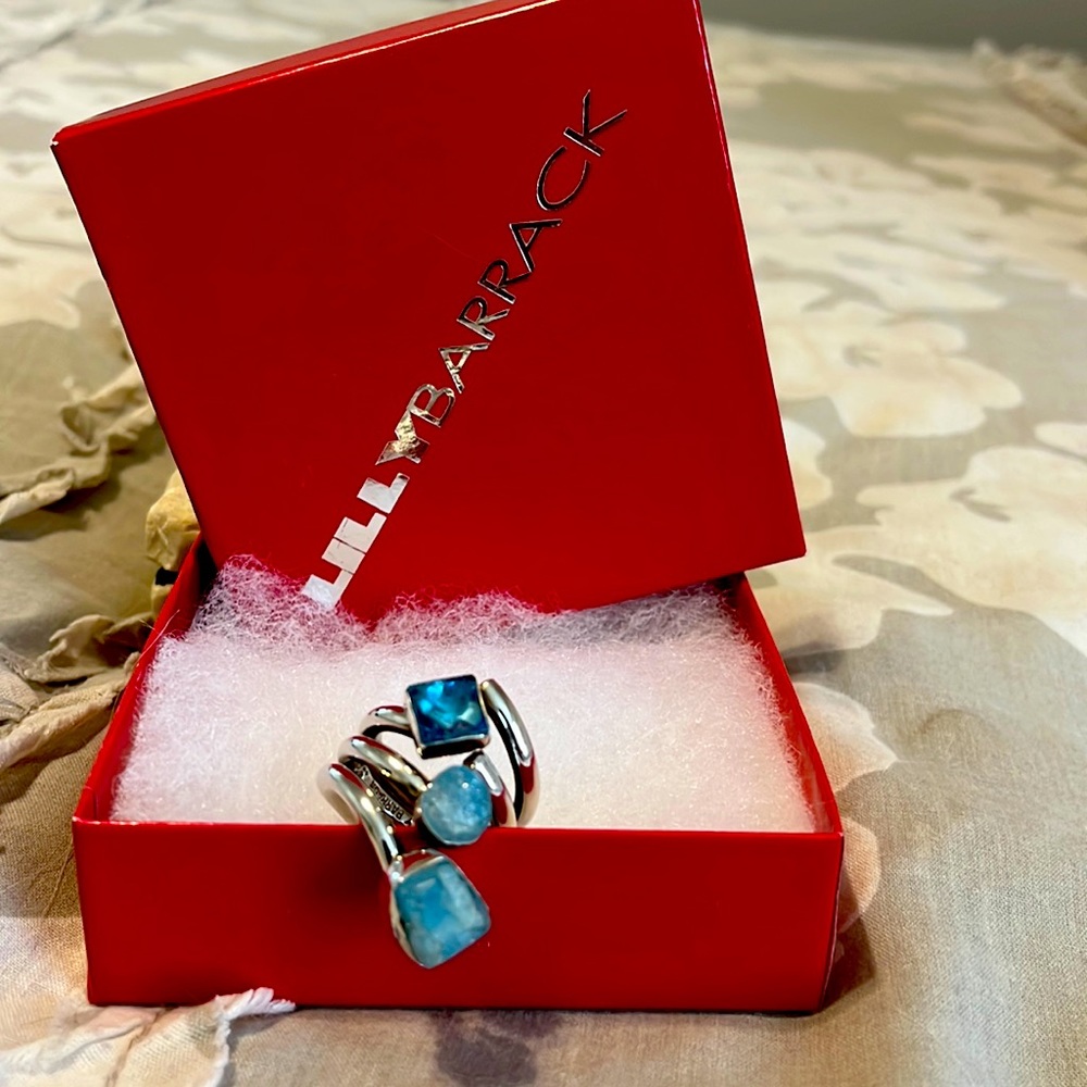 Lilly Barrack .925 sterling, silver, aquamarine ring size 8